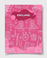 engeland concept met doodle stijl voor sjabloon van banners, flyer, boeken en tijdschriftomslag vector