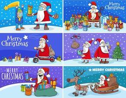 kerstkaarten set met stripfiguren van de kerstman vector