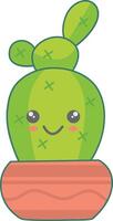 kawaii ingemaakt cactus karakter met schattig tekenfilm ontwerp. illustratie Aan wit achtergrond vector