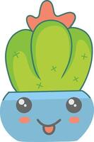 kawaii ingemaakt cactus karakter met schattig tekenfilm ontwerp. illustratie Aan wit achtergrond vector