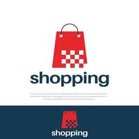 winkel pixel en winkelen logo design.shop logo ontwerpsjabloon, symboolpictogram vector