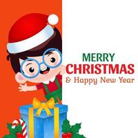 gelukkige schattige jongen vrolijk kerstfeest en nieuwjaar banner vector