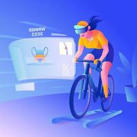 energieke meid neemt deel aan virtual reality-fietstraining vector