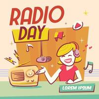 retro-stijl van radiodag met vrouwelijke omroeper