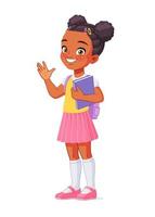 afro-amerikaanse schoolmeisje groet cartoon vectorillustratie vector