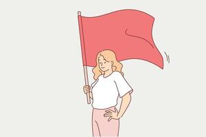 communistisch vrouw houdt rood vlag, pleiten klasse gelijkheid of versterking handel vakbonden vector