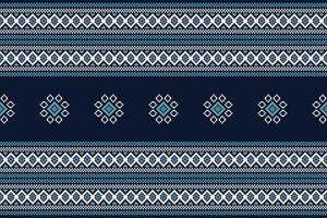 traditioneel etnisch motieven ikat meetkundig kleding stof patroon kruis steek.ikat borduurwerk etnisch oosters pixel marine blauw achtergrond. samenvatting, illustratie. textuur, decoratie, behang. vector