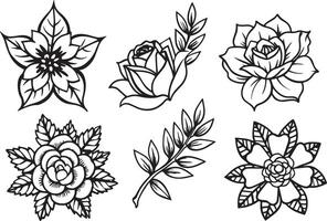 zwart en wit reeks van hand- getrokken bloemen. illustratie voor uw ontwerp vector