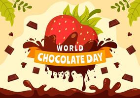 wereld chocola dag viering illustratie Aan 7 juli met gesmolten chocolaatjes en taart in vlak tekenfilm achtergrond ontwerp vector