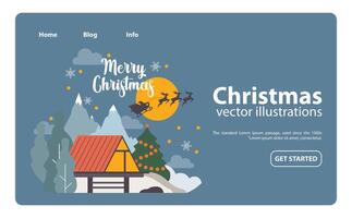 Kerstmis viering web banier of landen bladzijde. de kerstman claus vliegend vector