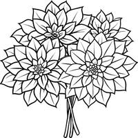 dahlia bloem boeket schets illustratie kleur boek bladzijde ontwerp, dahlia bloem boeket zwart en wit lijn kunst tekening kleur boek Pagina's voor kinderen en volwassenen vector