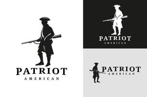 klassiek Amerikaans patriot silhouet. wijnoogst illustratie ontwerp van Verenigde staten revolutionair oorlog soldaten Aan een zwart en wit achtergrond vector