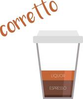 illustratie van een corretto koffie kop icoon met haar voorbereiding en proporties. vector