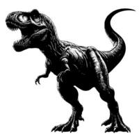 zwart en wit illustratie van een trex dinosaurus vector