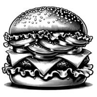 zwart en wit illustratie van een smakelijk gegrild cheeseburger vector