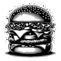 zwart en wit illustratie van een smakelijk gegrild cheeseburger vector