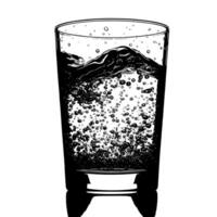 zwart en wit illustratie van een sprankelend vers glas van water vector