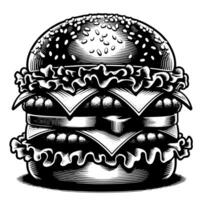 zwart en wit illustratie van een smakelijk gegrild cheeseburger vector