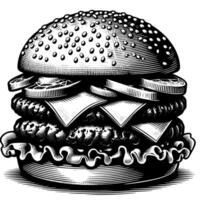 zwart en wit illustratie van een smakelijk gegrild cheeseburger vector