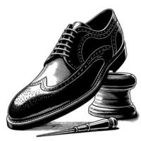 zwart en wit illustratie van een paar- van mannetje leer schoenen vector