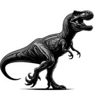 zwart en wit illustratie van een trex dinosaurus vector