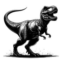 zwart en wit illustratie van een trex dinosaurus vector