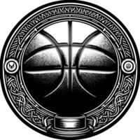 zwart en wit illustratie van een single basketbal vector