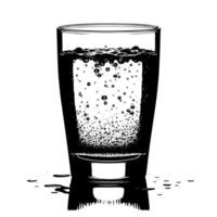 zwart en wit illustratie van een sprankelend vers glas van water vector