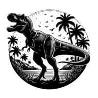 zwart en wit illustratie van een trex dinosaurus vector