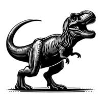 zwart en wit illustratie van een trex dinosaurus vector