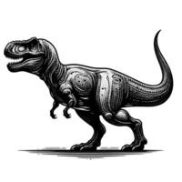 zwart en wit illustratie van een trex dinosaurus vector