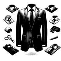 zwart en wit illustratie van een paar- van mannetje bedrijf pak vector
