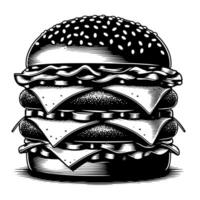 zwart en wit illustratie van een smakelijk gegrild cheeseburger vector