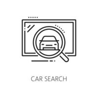 auto zoeken lijn icoon, dealer, verkopen kopen handelaar vector