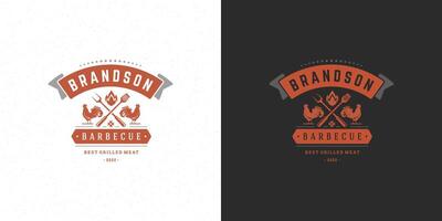 barbecue logo illustratie steak huis of bbq restaurant menu embleem haan silhouet vector