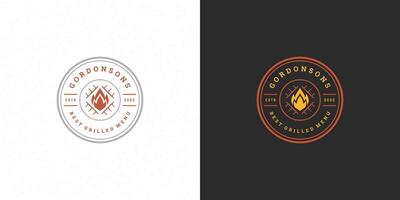 barbecue logo illustratie steak huis of bbq restaurant menu embleem rooster met vreugdevuur silhouet vector