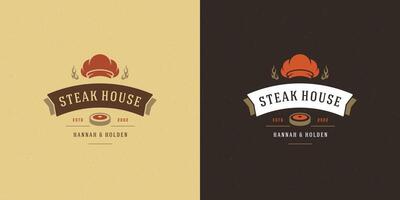 barbecue logo illustratie rooster huis of bbq restaurant menu embleem vlees steak silhouet vector