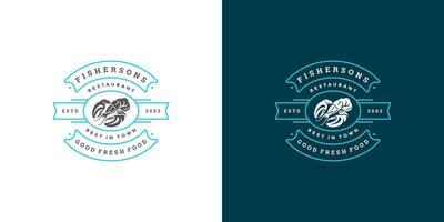 zeevruchten logo of teken illustratie vis markt en restaurant embleem sjabloon ontwerp kreeft silhouet vector