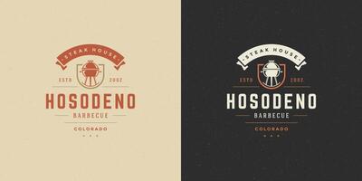 barbecue logo illustratie steak huis of bbq restaurant menu embleem rooster met vreugdevuur silhouet vector