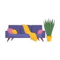 tekenfilm kleur sofa en fabriek pot reeks concept vector