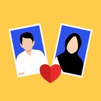 Indonesië formeel moslim paar portretten, huwelijk boek thema. Mens en vrouw foto's met wit overhemd en blauw achtergrond vector