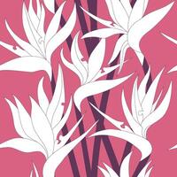 naadloos bloemen patroon met kruidachtig fabriek van strelitzia. illustratie van fabriek van paradijsvogel. voor kleding stof, textiel, omhulsel papier, omslag, pakket. bloemen en tropisch bladeren. vector