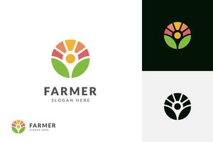 landbouw of boer logo icoon ontwerp met zon grafisch element symbool voor agronomie, landelijk land landbouw veld- logo sjabloon vector