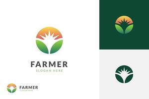 landbouw of boer logo icoon ontwerp met zon grafisch element symbool voor agronomie, landelijk land landbouw veld- logo sjabloon vector