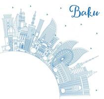 schets Baku Azerbeidzjan stad horizon met blauw gebouwen en kopiëren ruimte. Baku stadsgezicht met oriëntatiepunten. bedrijf reizen en toerisme concept met historisch architectuur. vector