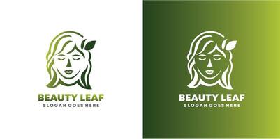 schoonheid blad logo sjabloon, blad met Dames gezicht logo ontwerp concept, eps 10 pro illustratie. vector