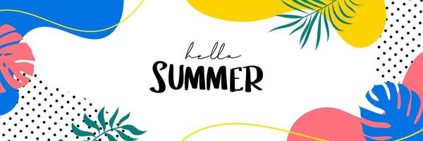 Hallo zomer banners ontwerp hand- getrokken stijl. zomer met doodles en voorwerpen elementen achtergrond. vector