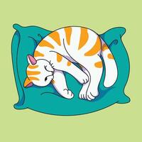 een tekening van een kat slapen Aan een kussen. vector