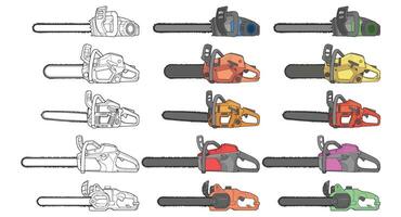 bundelen reeks van kettingzaag geïsoleerd illustratie, kunst, kettingzaag , benzine keten zaag, modern kettingzaag, kunst concept, . vector