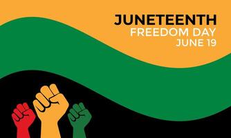 juneteenth vrijheid dag. Afro-Amerikaans onafhankelijkheid dag, juni 19. banier poster, folder en achtergrond ontwerp. golvend pan-afrikaans vlag illustratie. vector